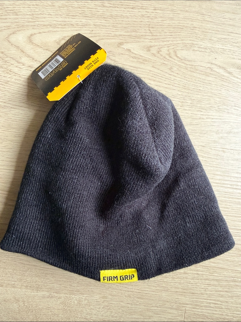 New, Firm Grip Black with Yellow Fleece Lined Beanie Hat